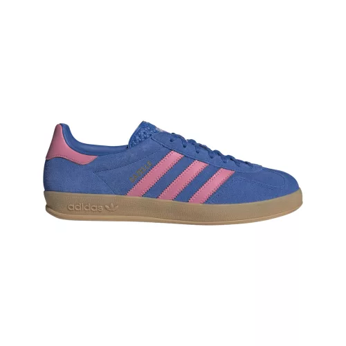 adidas Gazelle Indoor Blue Bliss Pink nízke streetové tenisky modré-ružové — produktová fotografia na bielom pozadí, bočný pohľad