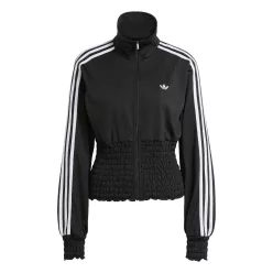 Adidas Smocked Firebird Track Top Black tepláková bunda čierna — produktová fotografia na bielom pozadí, bočný pohľad