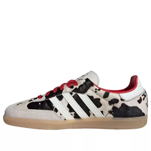 adidas Samba OG Cow Print Aurora Coffee dámske nízke streetové tenisky — produktová fotografia na bielom pozadí, bočný pohľad