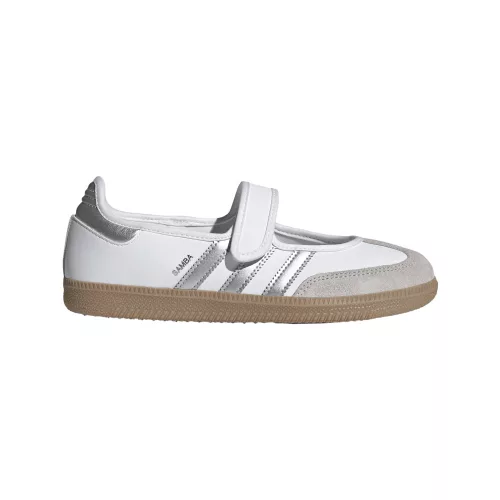 adidas Samba Jane White Silver Metallic dámske nízke streetové tenisky biele-strieborné — produktová fotografia na bielom pozadí, bočný pohľad