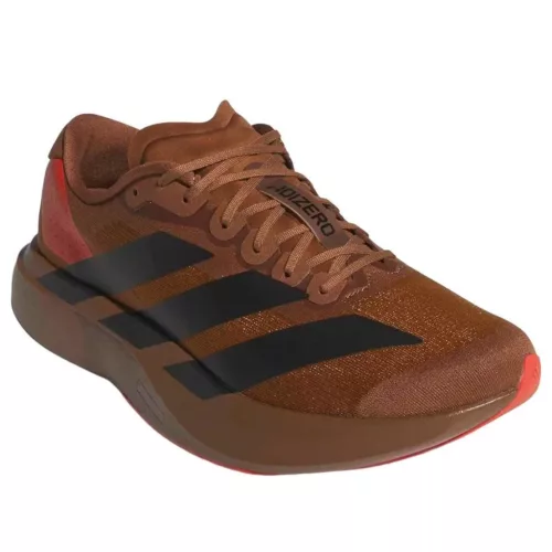 adidas Adizero Evo SL Pharrell Williams Humanrace Preloved Brown nízke bežecké tenisky hnedé — produktová fotografia na bielom pozadí, bočný pohľad