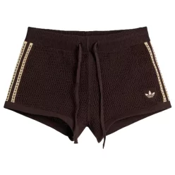 Adidas Crochet Shorts Aurora Coffee Magic Beige šortky béžové — produktová fotografia na bielom pozadí, bočný pohľad