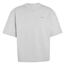 adidas Premium Essentials T-Shirt Medium Grey Heather tričko sivé — produktová fotografia na bielom pozadí, bočný pohľad