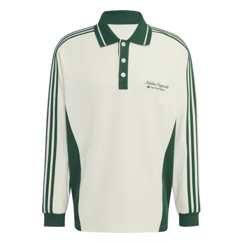adidas Long Sleeved Polo Shirt Off White Dark Green unisex tričko off white tmavozelená