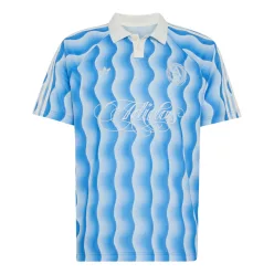 Adidas Summer Glow Jersey Tee Blue tričko modré — produktová fotografia na bielom pozadí, bočný pohľad
