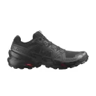 Salomon Speedcross 6 Black Phantom nízke trailové topánky čierne-lomené biele — produktová fotografia na bielom pozadí, bočný pohľad
