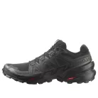 Salomon Speedcross 6 Black Phantom nízke trailové topánky čierne-lomené biele — produktová fotografia na bielom pozadí, bočný pohľad