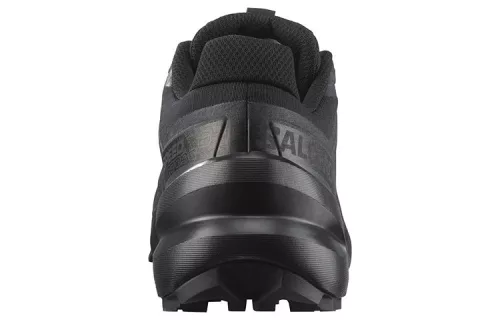 Salomon Speedcross 6 Black Phantom nízke trailové topánky čierne-lomené biele — produktová fotografia na bielom pozadí, bočný pohľad