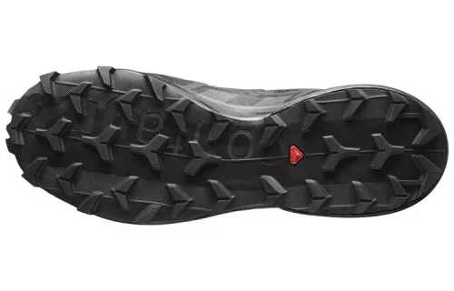 Salomon Speedcross 6 Black Phantom nízke trailové topánky čierne-lomené biele — produktová fotografia na bielom pozadí, bočný pohľad