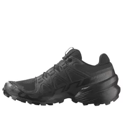 Salomon Speedcross 6 Black Phantom dámske nízke trailové topánky čierne-lomené biele — produktová fotografia na bielom pozadí, bočný pohľad