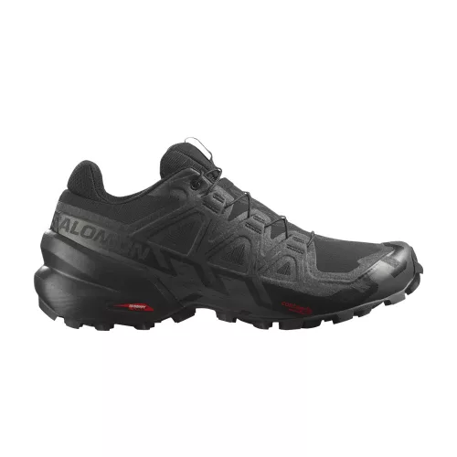 Salomon Speedcross 6 Black Phantom dámske nízke trailové topánky čierne-lomené biele — produktová fotografia na bielom pozadí, bočný pohľad