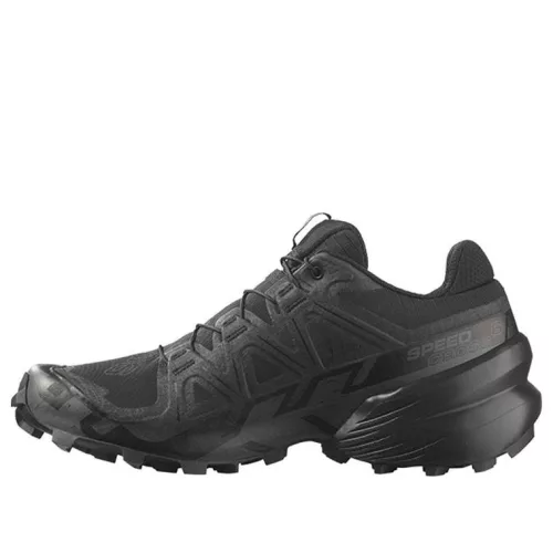 Salomon Speedcross 6 Black Phantom dámske nízke trailové topánky čierne-lomené biele — produktová fotografia na bielom pozadí, bočný pohľad