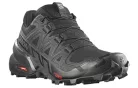 Salomon Speedcross 6 Black Phantom dámske nízke trailové topánky čierne-lomené biele — produktová fotografia na bielom pozadí, bočný pohľad