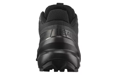 Salomon Speedcross 6 Black Phantom dámske nízke trailové topánky čierne-lomené biele — produktová fotografia na bielom pozadí, bočný pohľad
