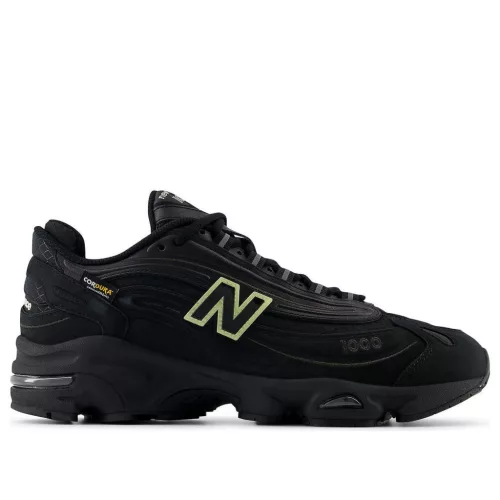 New Balance 1000 Cordura Black Neon nízke streetové tenisky čierne — produktová fotografia na bielom pozadí, bočný pohľad