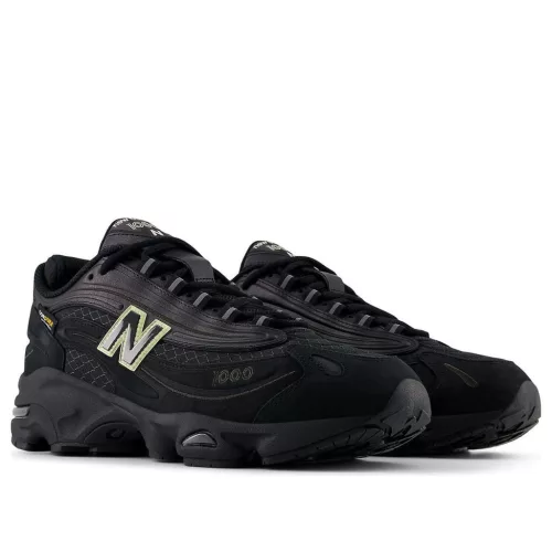 New Balance 1000 Cordura Black Neon nízke streetové tenisky čierne — produktová fotografia na bielom pozadí, bočný pohľad