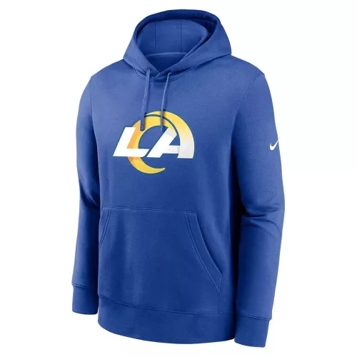 Nike Club Fleece Los Angeles Rams Blue mikina modrá — produktová fotografia na bielom pozadí, bočný pohľad