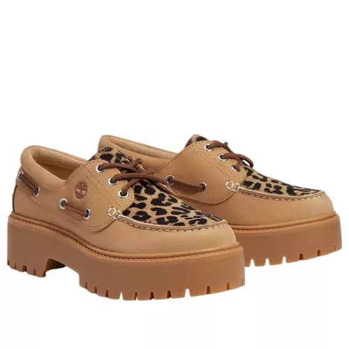 Timberland Stone Street Boat Shoe dámske členkové topánky béžové — produktová fotografia na bielom pozadí, bočný pohľad