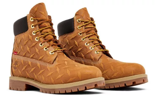 Supreme x Timberland 6 Inch Premium Waterproof Boot Embossed Diamond Plate Wheat pánske vysoké čižmy pšeničné