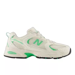 New Balance 530 Sea Salt Green nízke streetové tenisky lomené biele-zelené — produktová fotografia na bielom pozadí, bočný pohľad