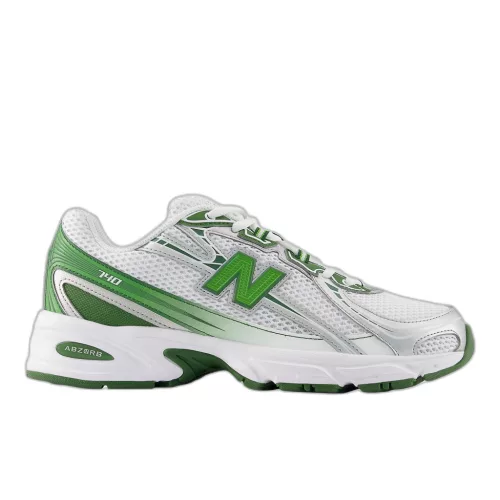 New Balance 740 White Alpine Green nízke streetové tenisky biele-zelené — produktová fotografia na bielom pozadí, bočný pohľad